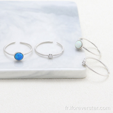 Round Blue Blue Opal 925 Argent Blanc Cz Anneaux